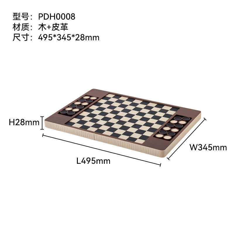 Modern Chess Set Decor: Solid Wood & Leather Board with Pieces - Showroom, Hotel, Desktop Luxury Accent