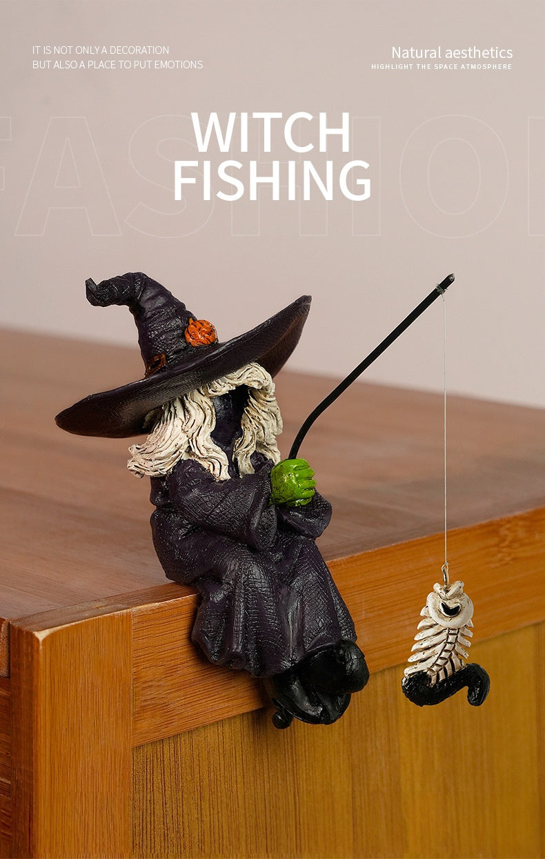 Halloween Fishing Witch Resin Ornament ๐๐งโโ๏ธ๐ฃ