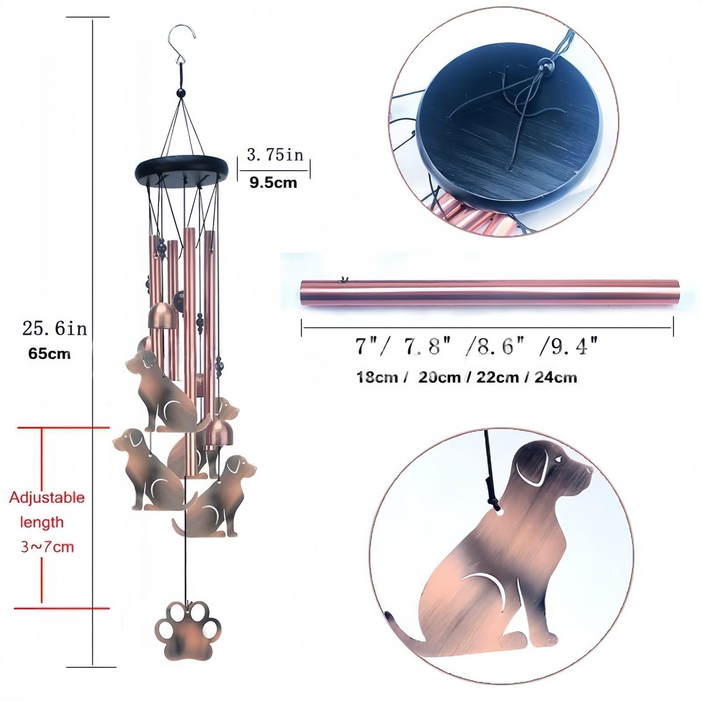🎐Animal Wind Chimes - 13.5" Copper Dachshund 🐶 - Yard Garden Decor