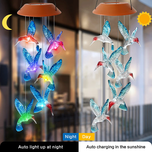🌞Solar Hummingbird Wind Chime🎐 with 7-Color Changing LED Lights✨ - Outdoor Garden Decor