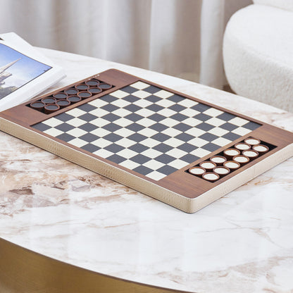 Modern Chess Set Decor: Solid Wood & Leather Board with Pieces - Showroom, Hotel, Desktop Luxury Accent