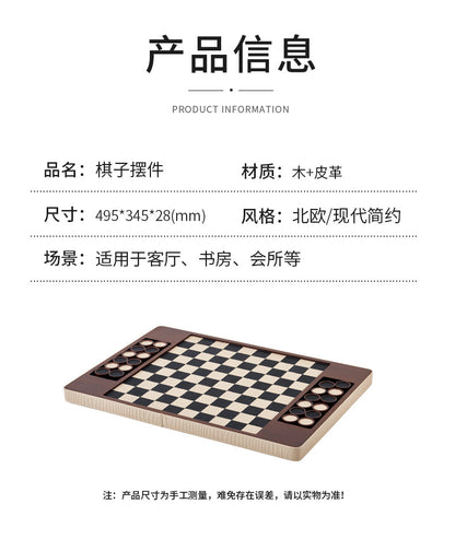 Modern Chess Set Decor: Solid Wood & Leather Board with Pieces - Showroom, Hotel, Desktop Luxury Accent