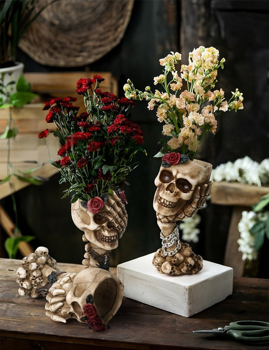 🙉 Brand new three monkey skull hand-cranked vase - 🙈 Zen desktop sculpture and flower pot🙊