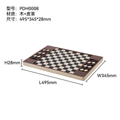 Modern Chess Set Decor: Solid Wood & Leather Board with Pieces - Showroom, Hotel, Desktop Luxury Accent
