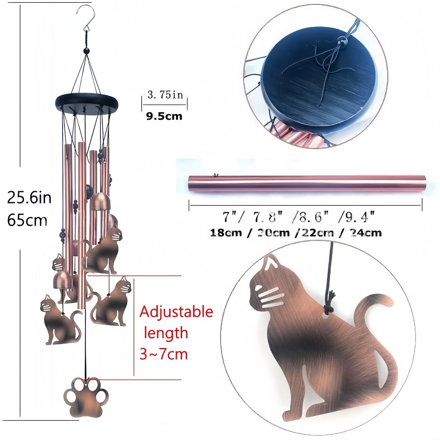 🎐Animal Wind Chimes  - 13.5" Copper Dachshund 🐶 - Yard Garden Decor