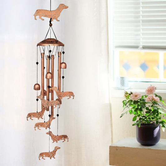 🎐Animal Wind Chimes  - 13.5" Copper Dachshund 🐶 - Yard Garden Decor