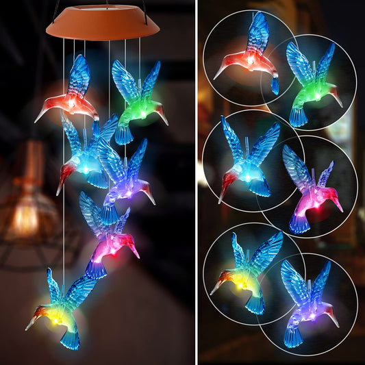 🌞Solar Hummingbird Wind Chime🎐 with 7-Color Changing LED Lights✨ - Outdoor Garden Decor